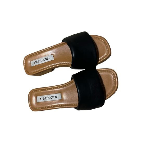 Steve Madden Chana Woody Platform Slide Clog Sandals  Size 7 Black Slip-on Heels - Picture 4 of 11